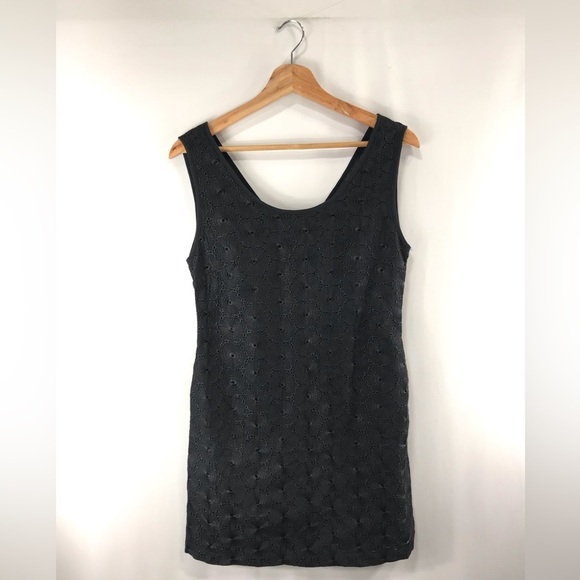 Tulle XS Scoop Neck Black Embroidered Dress Vintage - Picture 1 of 5